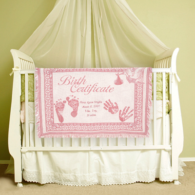 Unique Personalized Baby Gifts on Personalized Birth Certificate Baby Blanket And Baby Security Blanket