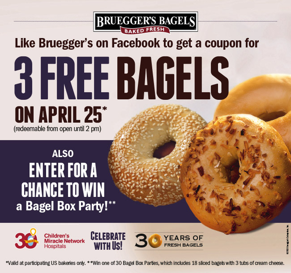 Bruegger's Bagels Celebrates 30 Years with Three Free Bagel Day