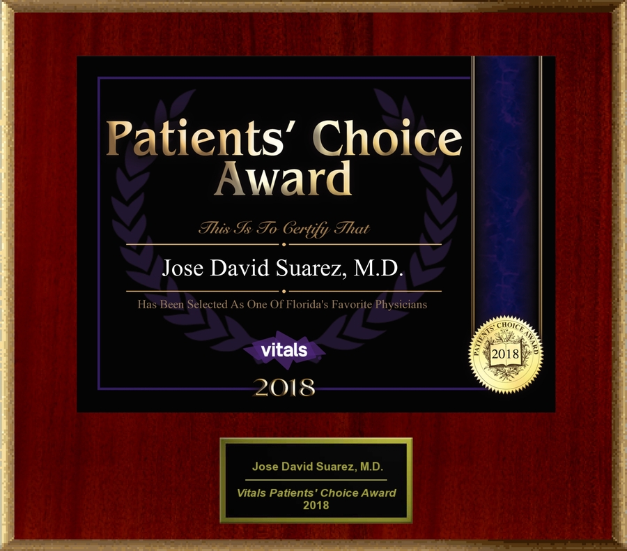 Dr. Jose David Suarez, M.D. Honored With 2018 Patients’ Choice Award