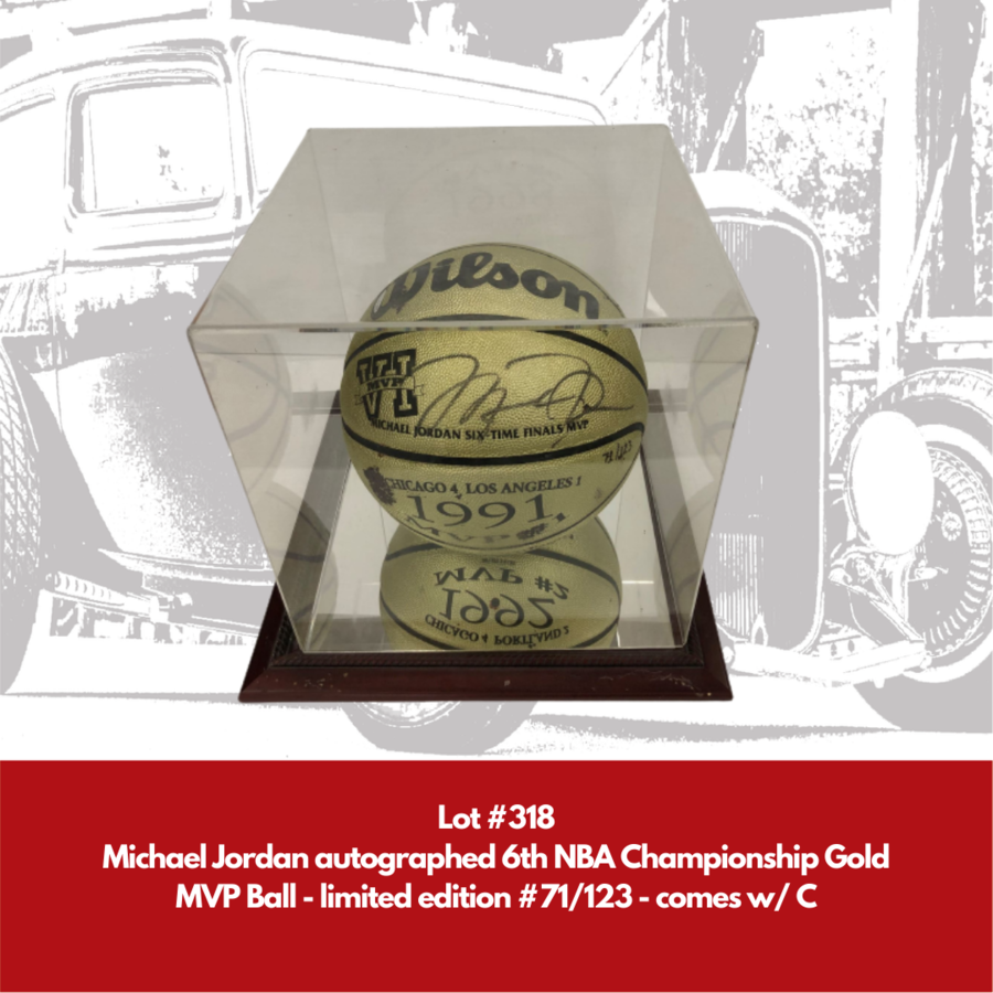 Michael Jordan Autographed 6th NBA Championship Gold Basketball and A piece of Historic Chicago Bulls Floor Signed by Michael Jordan Up for Auction