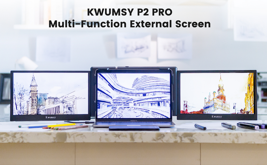 Kwumsy Multi-Function Foldable External Tri-Screen for 13.3″-17″ Laptop or Phone, Worlds First Tri-Screen Supporting the MAC M1 chipset to Extend Two Screens