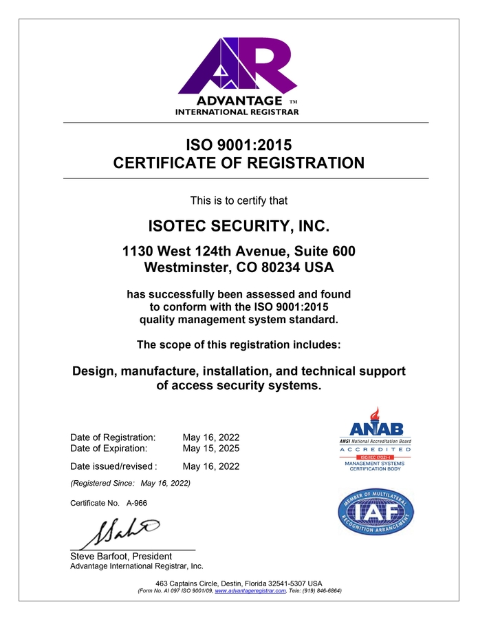 Isotec Security Obtains ISO 9001:2015 Certification