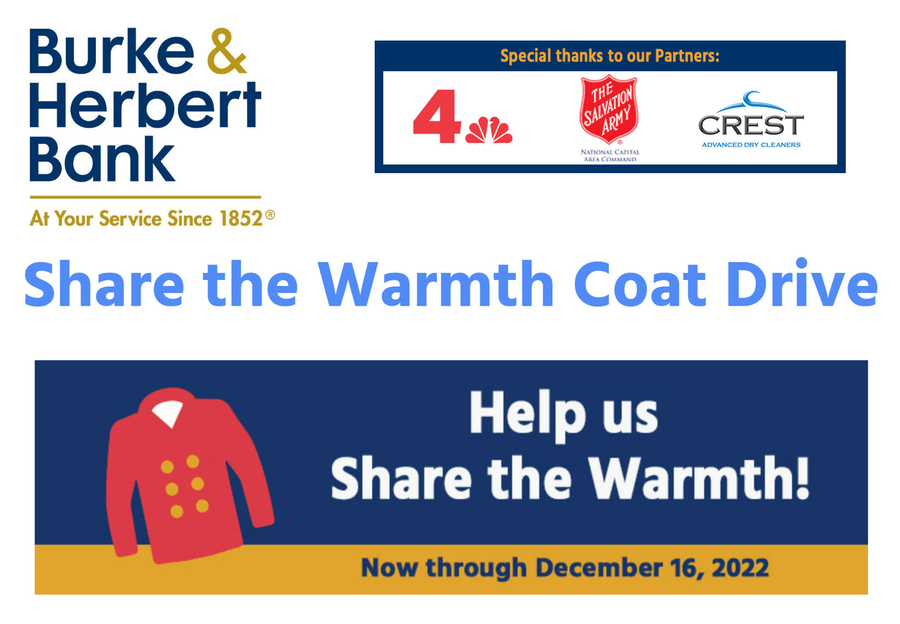 Burke & Herbert Bank Teams with NBC-4, Salvation Army, and Crest Cleaners in Annual Share the Warmth Coat Drive