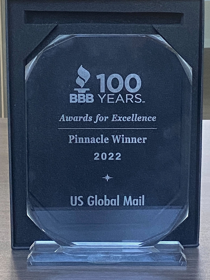 US Global Mail Wins 2022 BBB Pinnacle Award