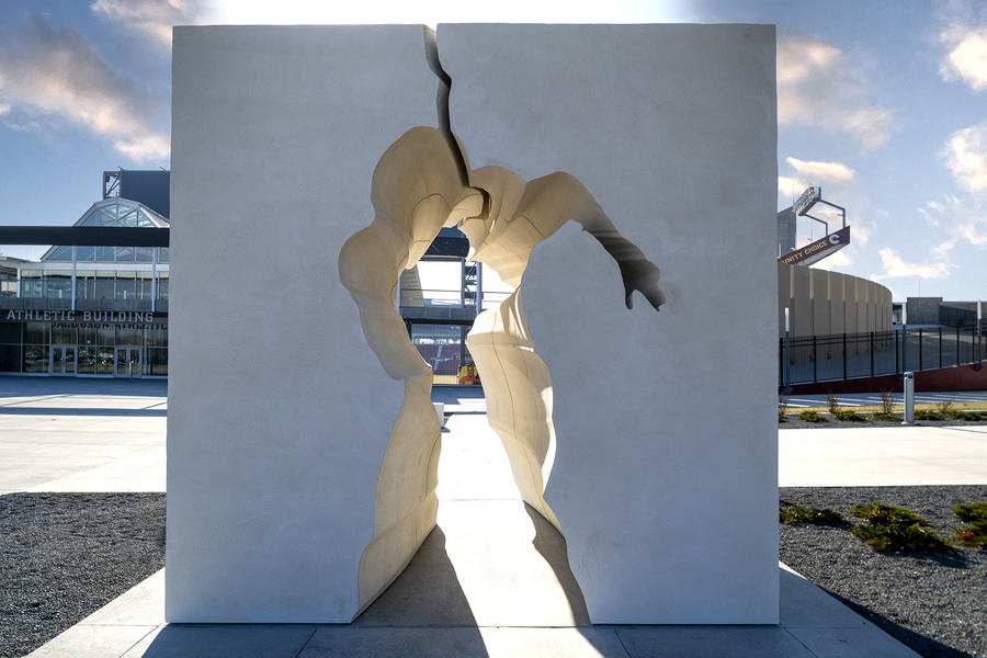 ‘Breaking Barriers’, a new sculpture by artist Ivan Toth Depeña, commemorates the life of Jack Trice, Iowa State University’s first African-American athlete