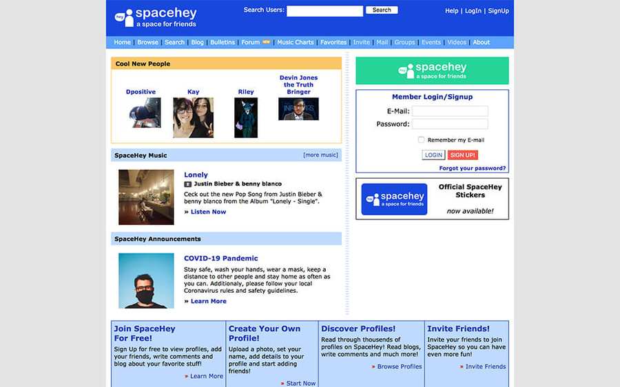 Spacehey and Friendproject Battles for users in Retro Social Media Space