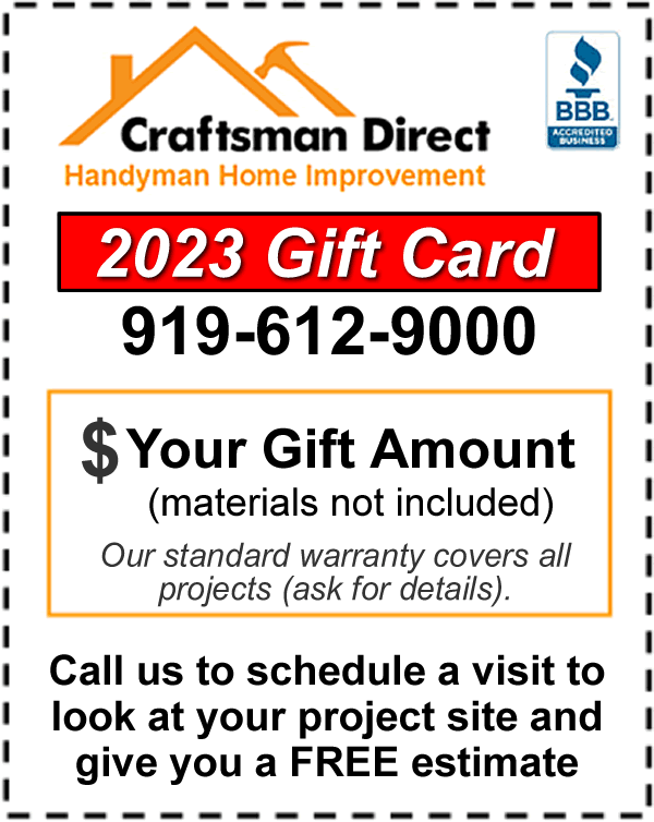 Give the Gift of Home Improvement for Wood Deck Repair, Replacement, Porch Renovation with Craftsman Direct in Durham, Chapel Hill and Raleigh North Carolina