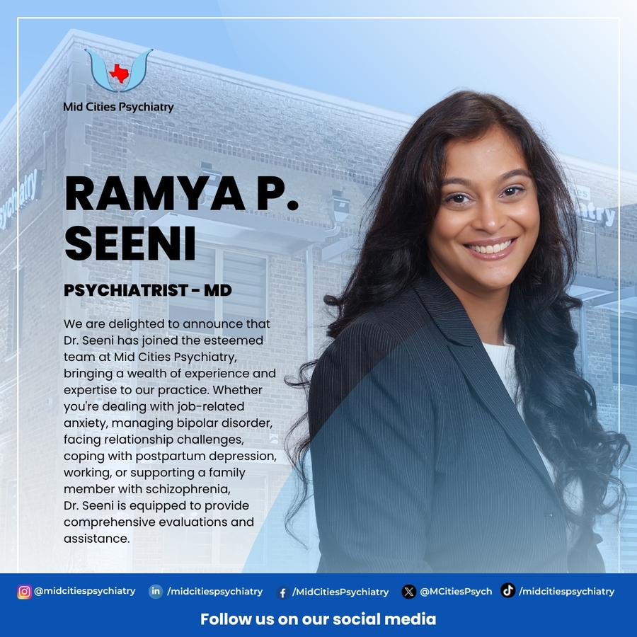 Mid Cities Psychiatry is excited to introduce Dr. Ramya P. Seeni, a caring psychiatrist committed to providing exceptional mental health care to the local community