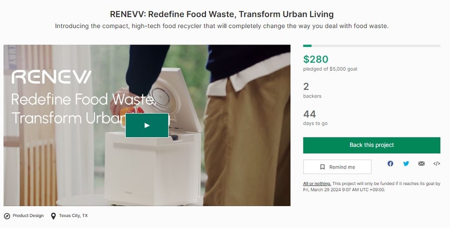 Innovative Electric Compost Bin, Renevv 9.5, Launches on Kickstarter