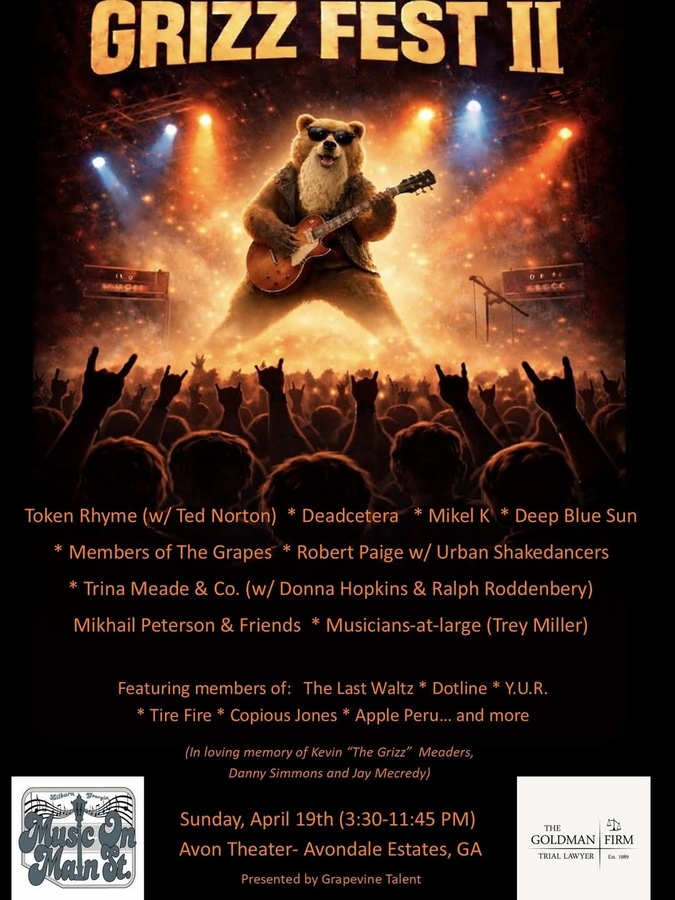 The Second “Grizz Fest”, will take place on Sunday, April 19th at Avon Theater, Avondale Estates – This is a non-profit memorial concert providing scholarships for kids to Summer Band Camp