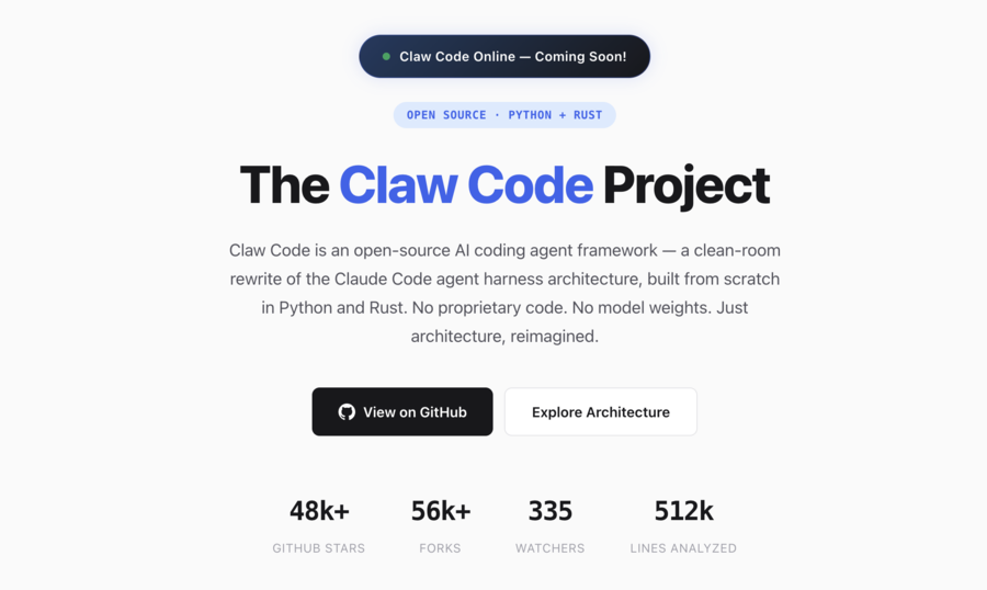 Claw Code Launches Open-Source AI Coding Agent Framework With 72,000 GitHub Stars in First Days