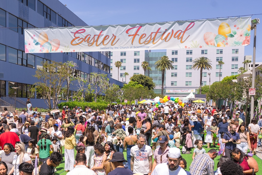 Community Gathers for Easter Celebration on L. Ron Hubbard Way, hosted by the Church of Scientology