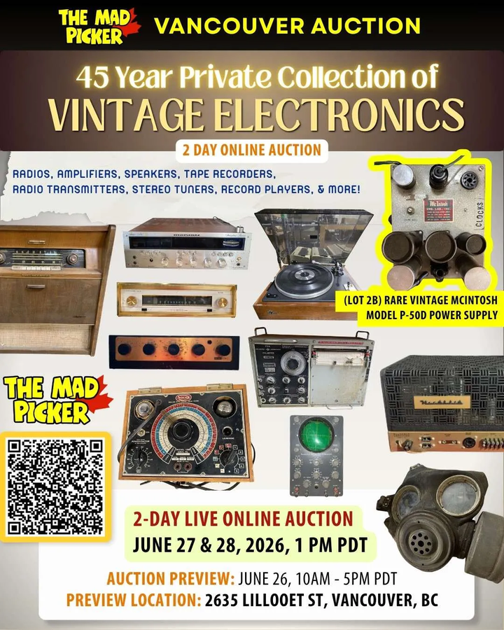 Vancouver’s Largest Auction House Announces 45-Year Private Collection of Vintage Electronics Auction Featuring Rare Collectible Audio & Hi-fi Equipment & WWII Electronics