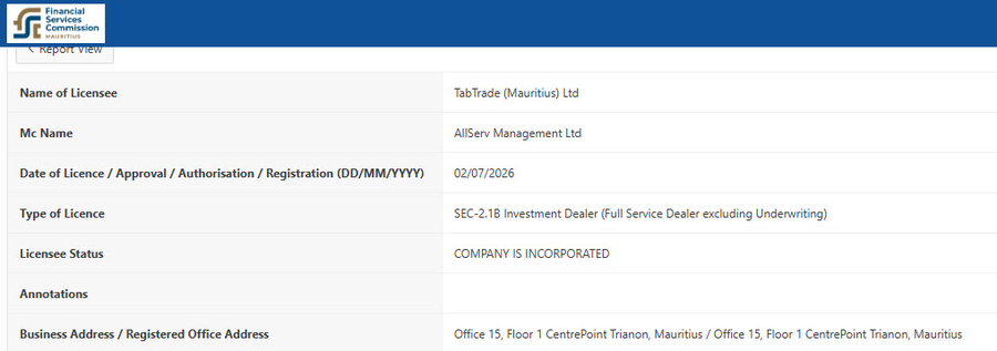 TabTrade (Mauritius) Ltd Granted Investment Dealer Licence by the Financial Services Commission of Mauritius